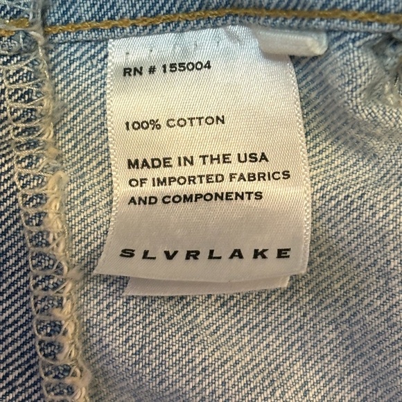 SLVRLAKE Trucker Cropped Distressed Two-Tone
Denim Jacket Washed Valley NWOT - Picture 14 of 15